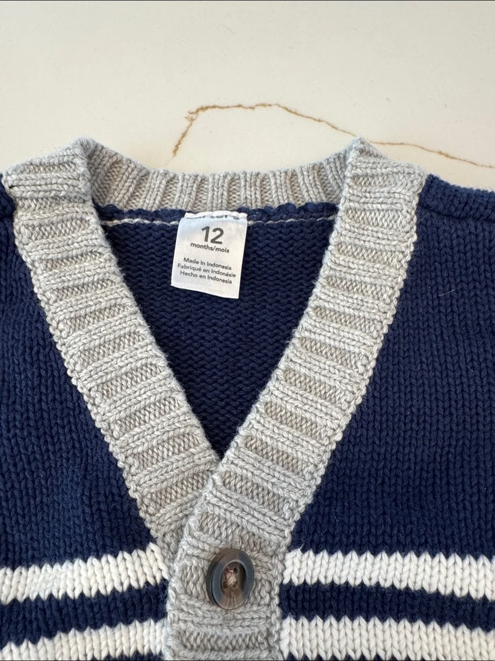 Carter's Navy, White & Gray Striped Knit Cardigan